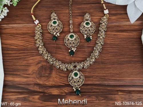 antique-clustered-pearl-mehendi-polish-fancy-style-party-wear-antique-jewellery-short-necklace-set