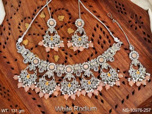 full-antique-stones-clustered-pearl-white-rodium-polish-fancy-style-party-wear-antique-jewellery-choker-necklace-set