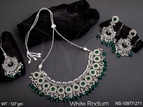 white-rodium-polish-full-antique-stones-clustered-pearl-designer-antique-jewellery-choker-necklace-set-