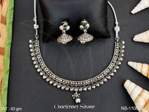oxidized-silver-polish-fancy-design-navratra-jewelry-beautiful-oxidized-short-necklace-set-