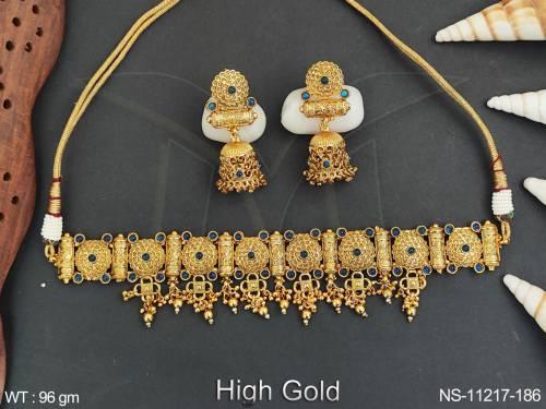 High Gold Designer Fancy Style Party wear Beautiful Kemp Jewellery Choker Necklace Set