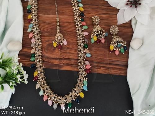mehendi-polish-fancy-style-party-wear-long-clustered-pearl-antique-jewellery-necklace-set-