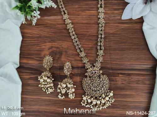 mehendi-polish-clustered-pearl-antique-stones-designer-party-wear-long-antique-jewellery-necklace-set-