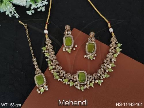 Fancy Style Party wear Mehendi Polish Antique Jewellery Choker Style Necklace Set