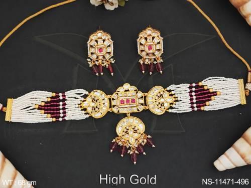 high-gold-polish-fancy-design-party-wear-beautiful-kundan-choker-necklace-set-