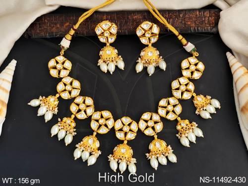 high-gold-polish-jhumki-design-kundan-stones-party-wear-fancy-design-kundan-jewellery-short-necklace-set