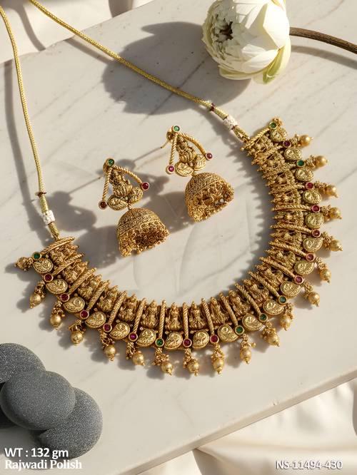 rajwadi-polish-fancy-laxmi-design-party-wear-temple-jewellery-short-necklace-set-
