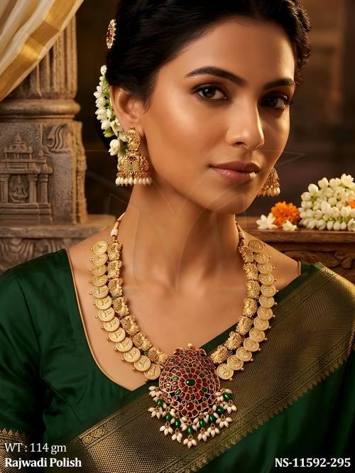 rajwadi-polish-laxmi-design-party-wear-beautiful-temple-jewellery-coin-necklace-set