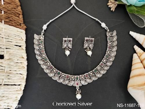 Oxidised Silver Polish Designer Fancy Style Party wear Oxidised Jewellery Choker Necklace Set  