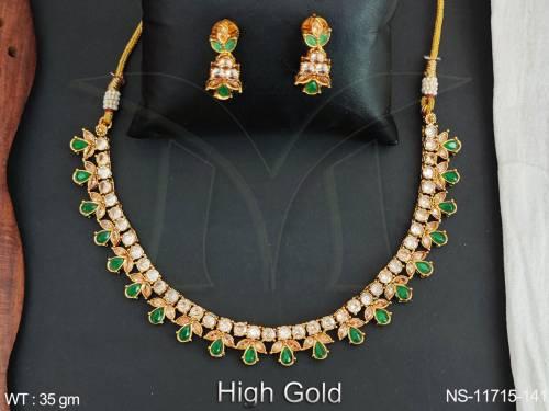 fancy-style-party-wear-high-gold-polish-antique-jewellery-beautiful-design-antique-short-necklace-set-