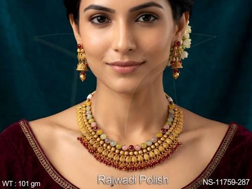 Rajwadi Polish Fancy Desing Party wear Beautiful Fancy Style Kemp Desing Kemp Jewellery Choker Necklace Set 
