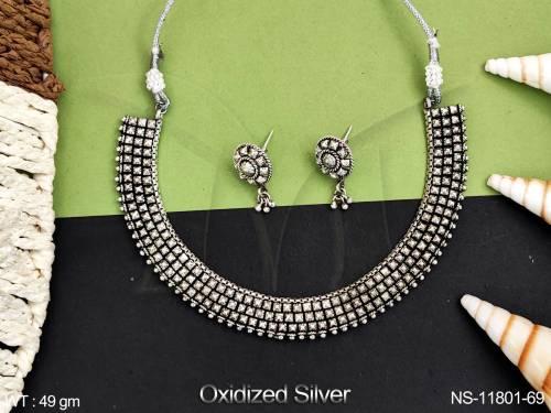 Designer Fancy Style Oxidised Silver Polish Party wear Designer Oxidised Choker Necklace Set