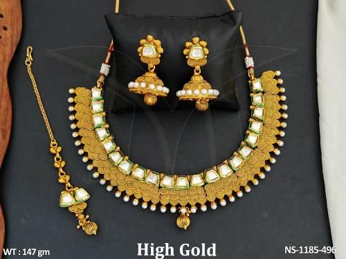 chakri patterned broad bridal necklaces set detail