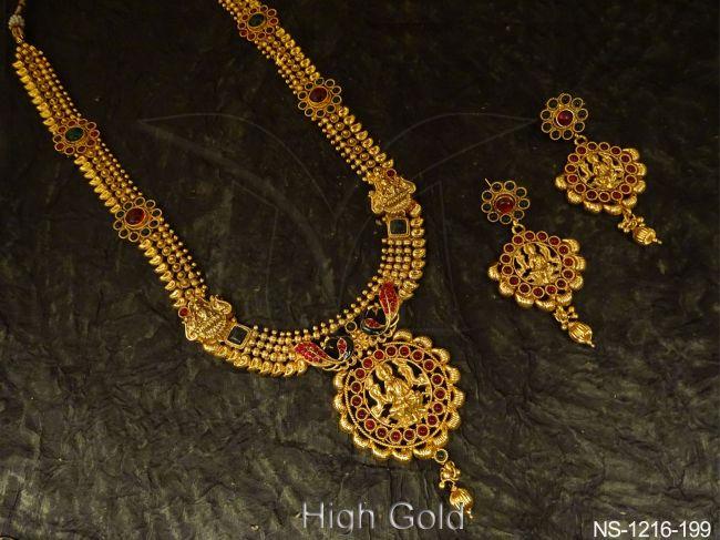 peacock laxmi ji temple kemp necklaces set