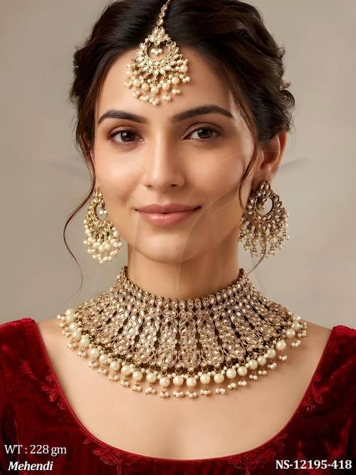 Antique Jewelry Mehendi Polish Wedding Wear Bridal Collections Beautiful Look Antique Choker Necklace Set 