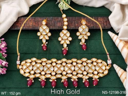 high-gold-polish-fancy-design-clustered-pearl-choker-style-kundan-necklace-set-