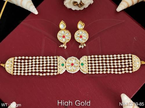 High Gold Polsih Fancy Design Party wear Beautiful  Beaded  Choker Style  Antique Necklace Set 