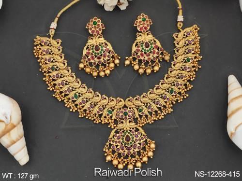 Desinge rBeautiful Kemp Design Rajwadi Polish Heavy Kemp Jewellery Necklace Set