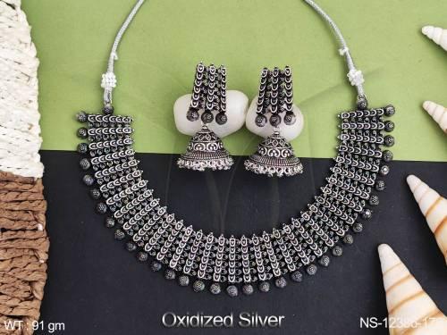 Antique Design Oxidised Sulver Polish Fancy Style Party wear Oxidised Jewellery choker Necklace Set 