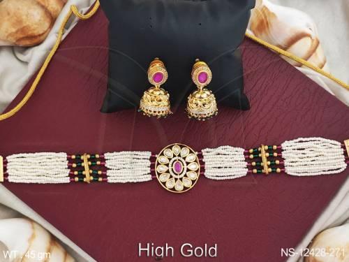 Fancy Desing High Gold Polish Desinger Antique Jewellery Antique Ethnic Beaded Choker Style Necklace Set 
