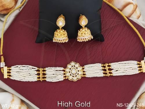 Antique Designer High Gold Polish Fancy Style Party wear Antique Designer Beaded Choker Necklace Set 