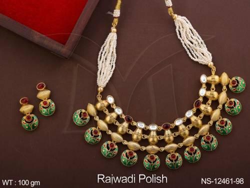 Fancy Style Party wear Rajwadi Polish Designer Meenakari work  Short Necklace Set