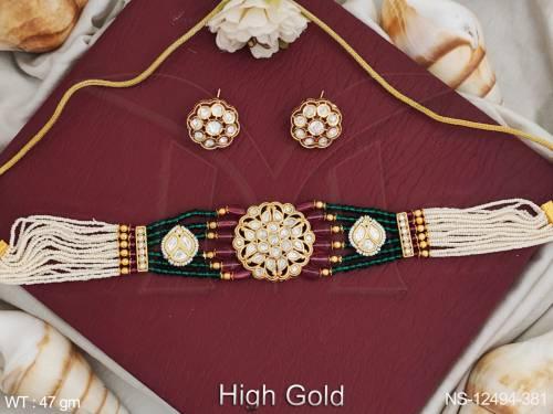 Designer Fancy Style Party wear Beautiful Beaded Style High Gold Polish Choker Necklace Set 