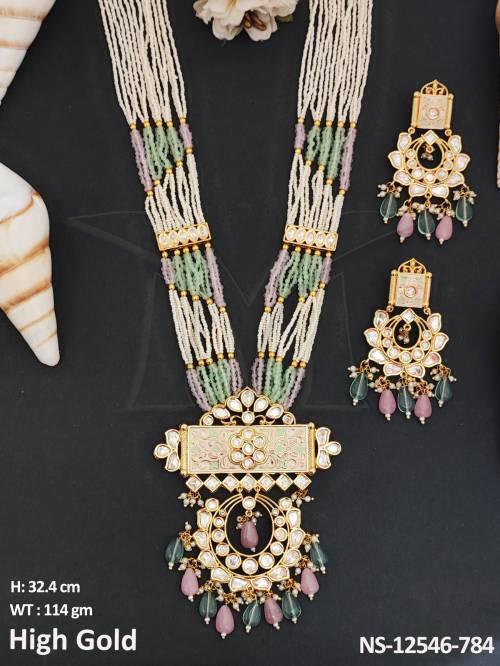 clustered-pearl-kundan-stones-high-gold-polish-fancy-desing-party-wear-beautiful-long-kundan-jewellery-kundan-necklace-set-