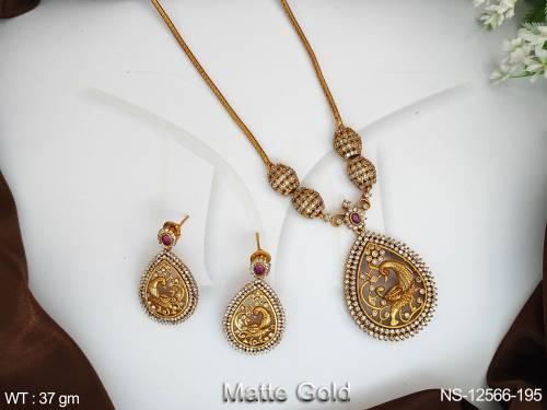 Matte Gold Polish Fancy Desing Party wear Beautiful Kemp Jewellery Kemp Long Necklace Seet