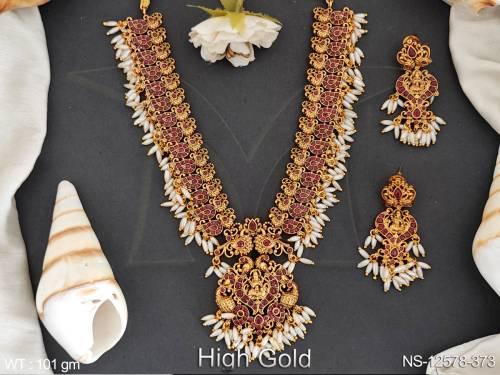 fancy-style-party-wear-beautiful-high-gold-polish-temple-jewellery-temple-long-necklace-set-