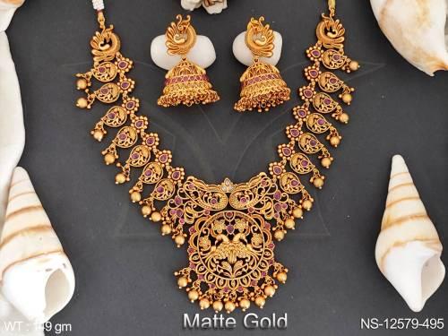 kemp-jewelry-designer-wear-accessories-women-matte-gold-polish-wedding-wear-peacock-design-kemp-short-necklace-set-