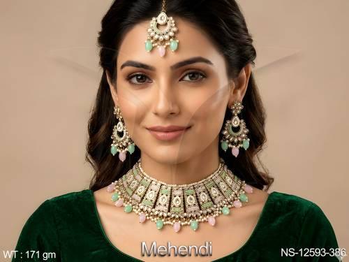 Antique Jewelry Mehendi Polish Designer Wear Wedding Wear Antique Heavy Choker Necklace Set