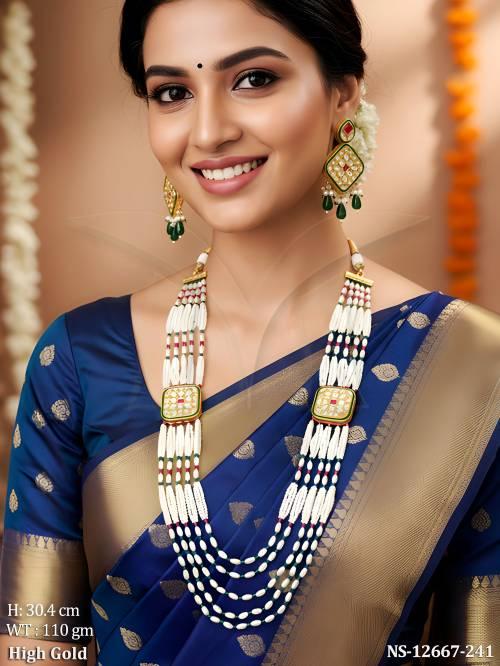 Kundan Jewellery Ethnic Beaded Design High Gold Polish Fancy Style Party wear Long Kundan Necklace Set