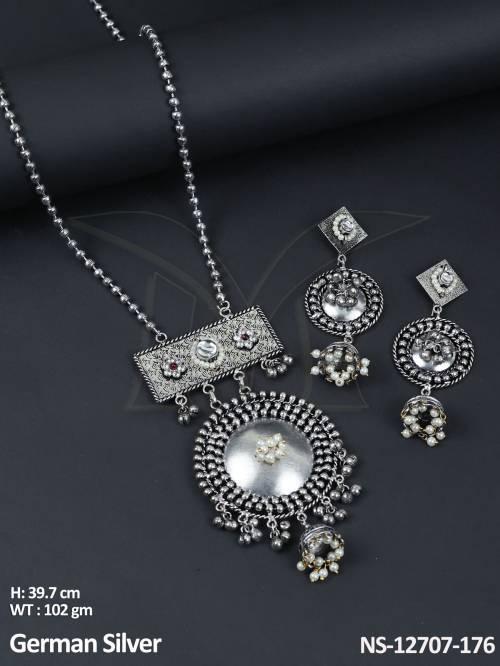 antique-design-german-silver-polish-fancy-style-party-wear-long-german-silver-necklace-set-