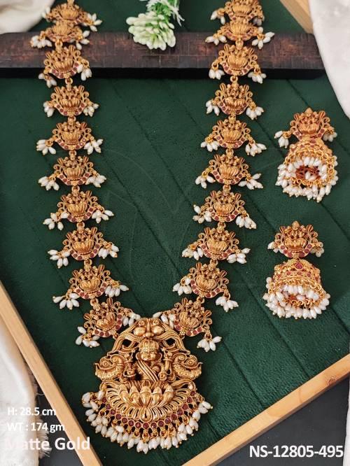 fancy-design-matte-gold-polish-beautiful-temple-jewellery-temple-necklace-set-