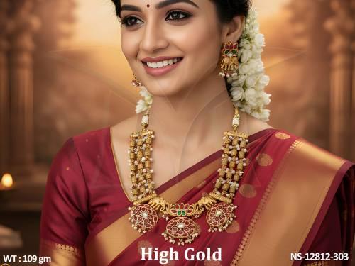 Kemp Jewellery High Gold Polish Designer Wedding Wear Fancy Design Kemp Short Necklace Set