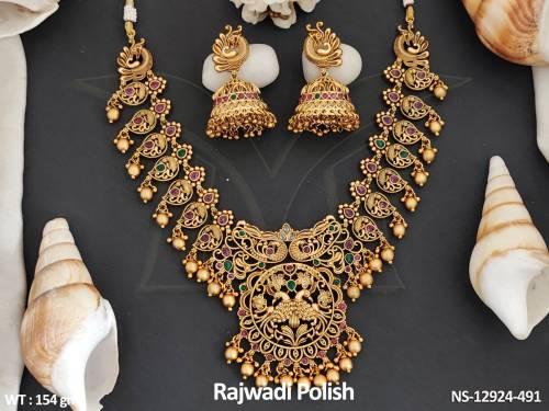 Kemp Jewellery Peacock Design Rajwadi Polish Kemp Short Necklace Set