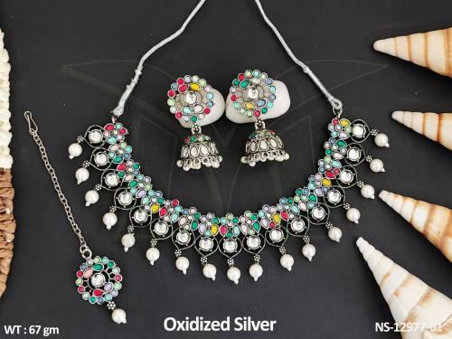 Pary wear Oxidised Silver Polish Beautiful Fancy Desing Oxidised Jewellery Necklace Set