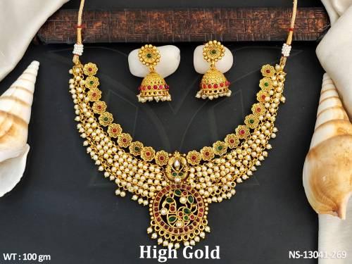 antique-jewellery-party-wear-clusterpearls-high-gold-polish-antique-short-necklace-set