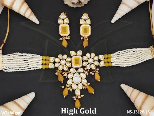 clustered-pearl-kundan-stones-high-gold-polish-fancy-design-kundan-choker-necklace-set-
