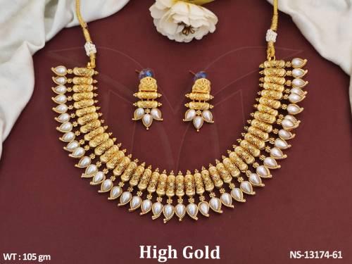 High Gold Polish Fancy Design Party wear Kemp Jewellery Kemp Necklace Set 
