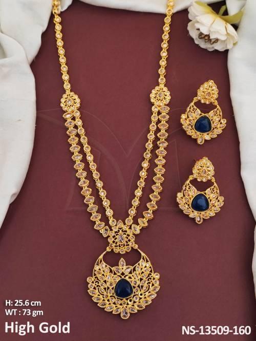 Fancy Style Designer Wear High Gold Polish Antique Long Necklace Set
