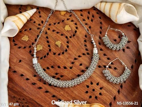Fancy Design Antique Style Oxidized Silver Polish Short Necklace Set