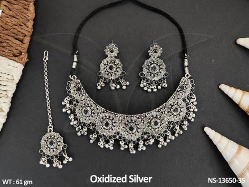 Oxidised Silver polish Fancy Desing Party wear Beautiful Oxidised Jewellery Choker Style Necklace Set