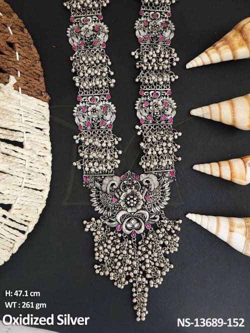 Oxidised Silver Polish Fancy Style Party wear Designer Oxidised Jewellery Long Necklace Set 