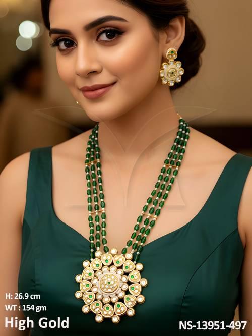 Kundan Stones High Gold Polish Beautiful Long Kundan Jewellery Kundan Necklace Set