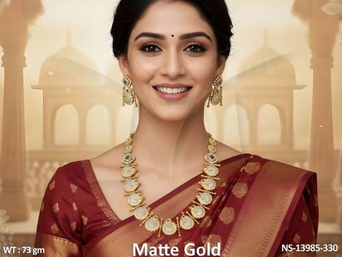 Fancy Design Kemp Jewellery Matte Gold Polish Beautiful Design Long Kemp Necklace Set
