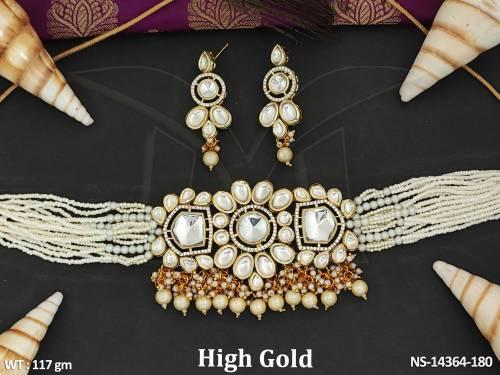 Kundan Jewellery Full Stone High Gold Polish Kundan Choker Necklace Set 