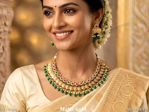 Temple Jewellery Matte Gold Polish Beautiful Design God Face Temple Short Necklace Set 