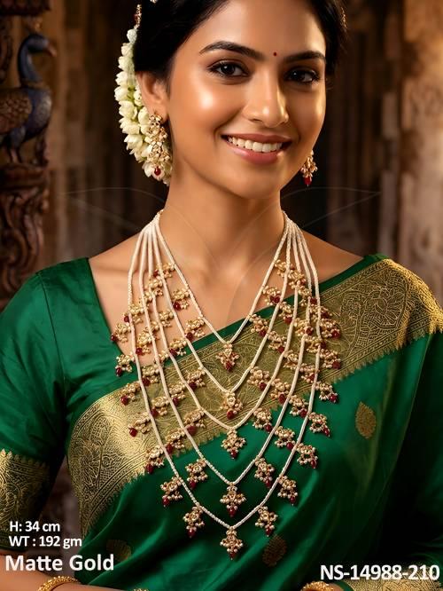 Kmep Jewellery Fancy Design Matte Gold Polish 5 Layers Long Kemp Necklace Set